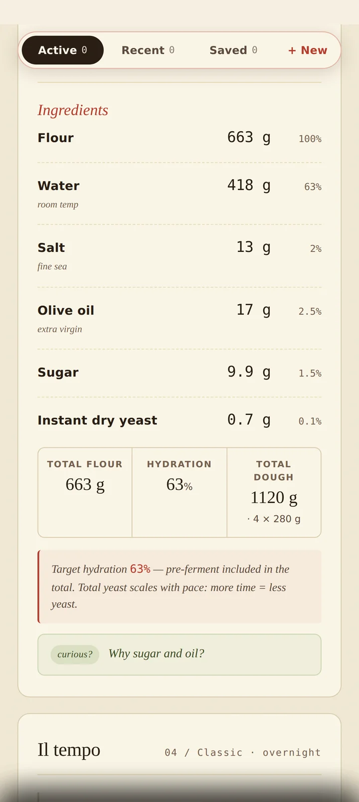 Ingredient breakdown to the gram
